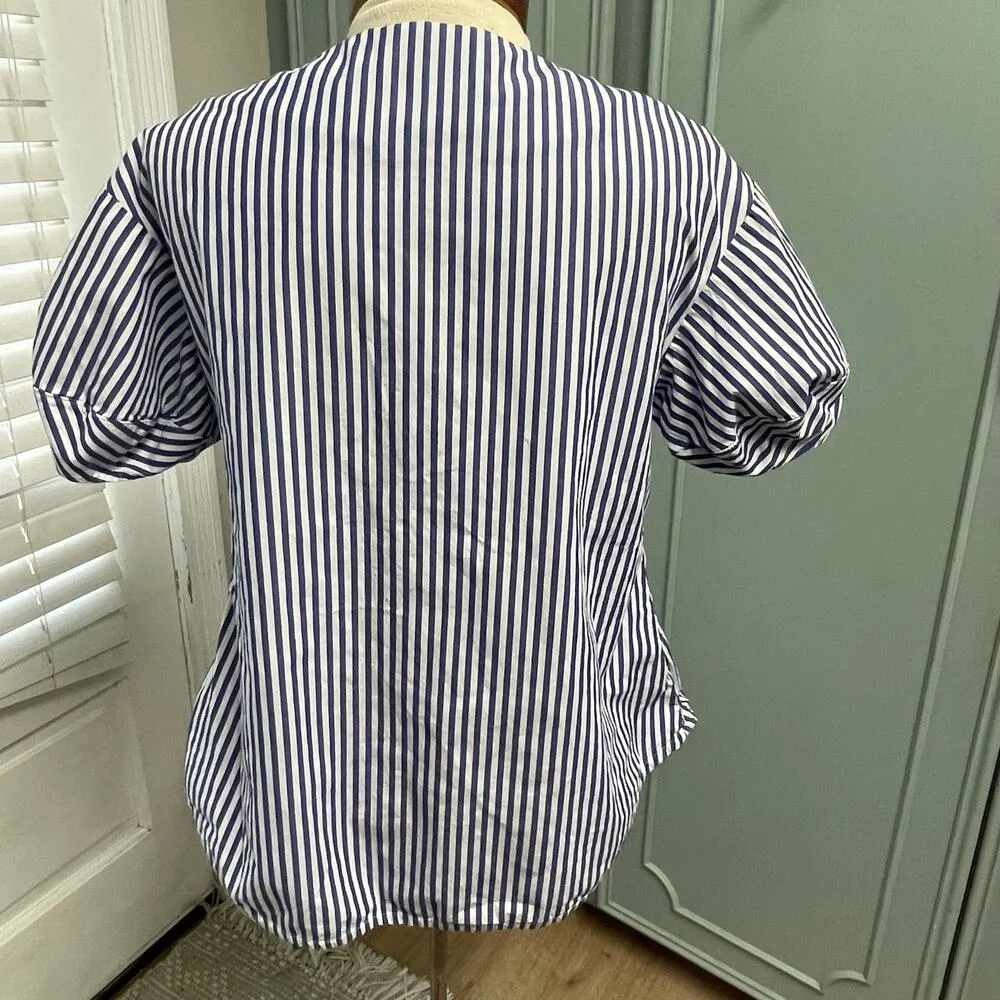 Tish Cox Size XXS Womens Blue Striped Blouse Puff Sleeve Top - Image 2