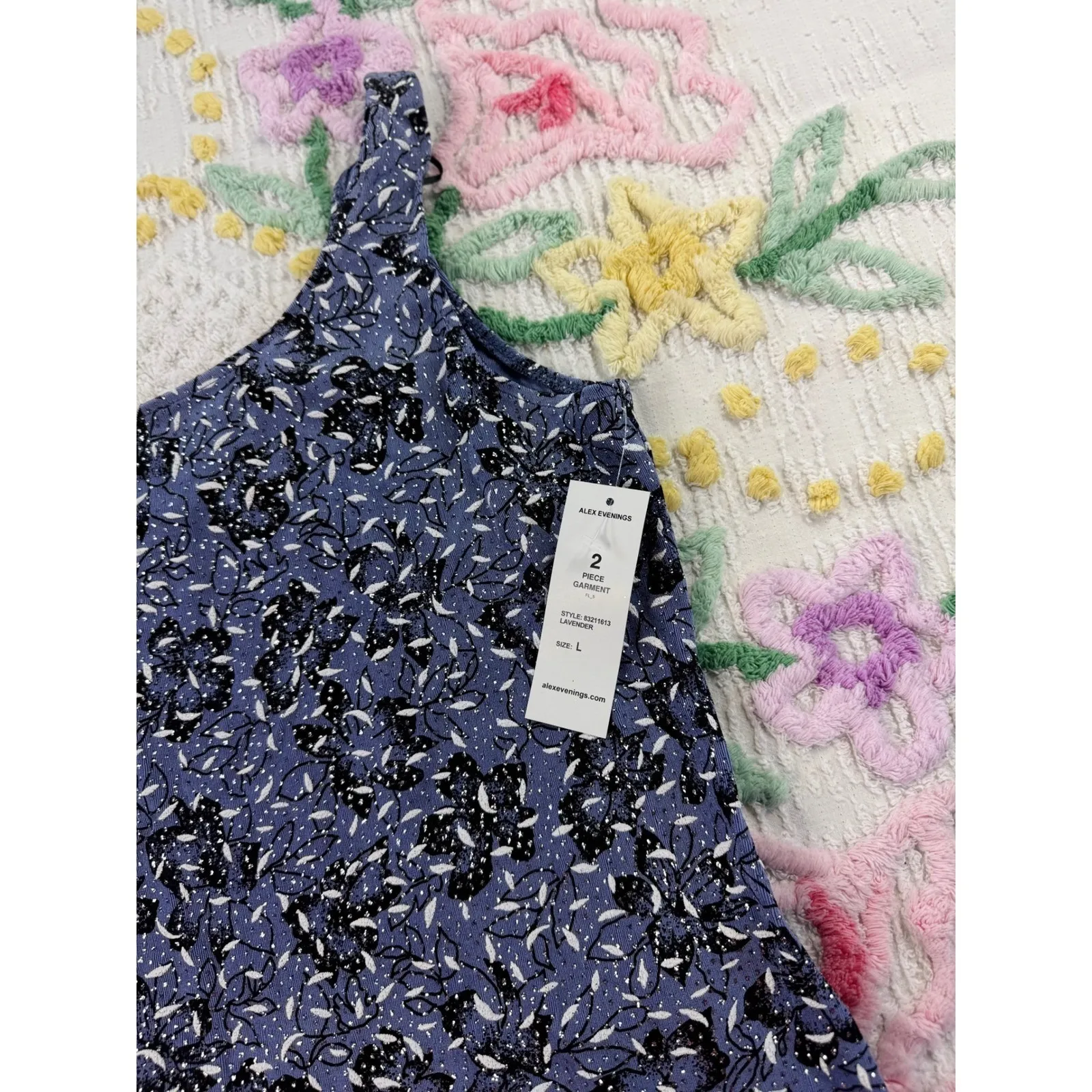 Alex Evenings Blue Floral Glitter 2 Piece Jacket Tank Top Set Women's Size S - Image 14