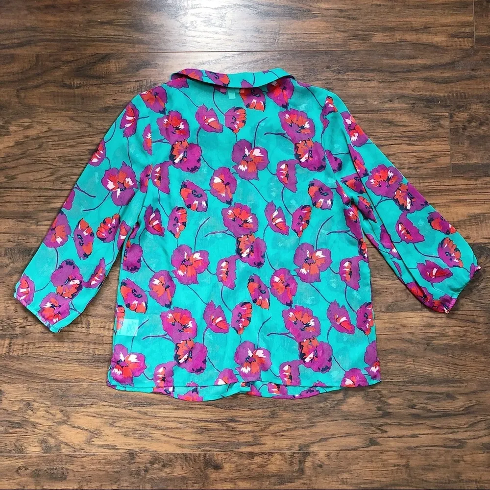 ModCloth • Jade Floral poppy print Peter Pan collar blouse chiffon bow tie neck - Image 9