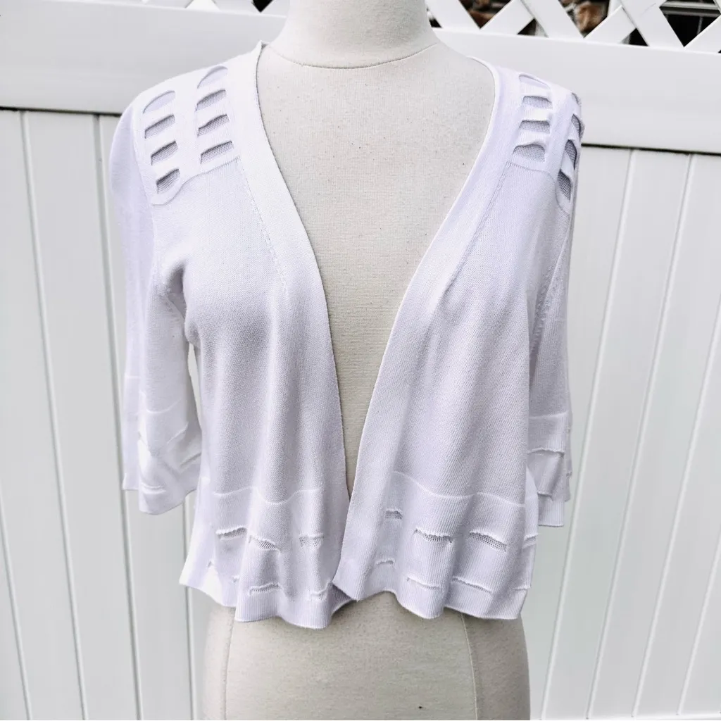 Marks & Spencer Open Front Cropped Cardigan White Size 10 - Image 7