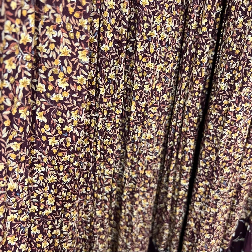 Vtg Floral Print Maxi tiered Skirt Burgundy Medium stretch boho flowy FLAWED - Image 8