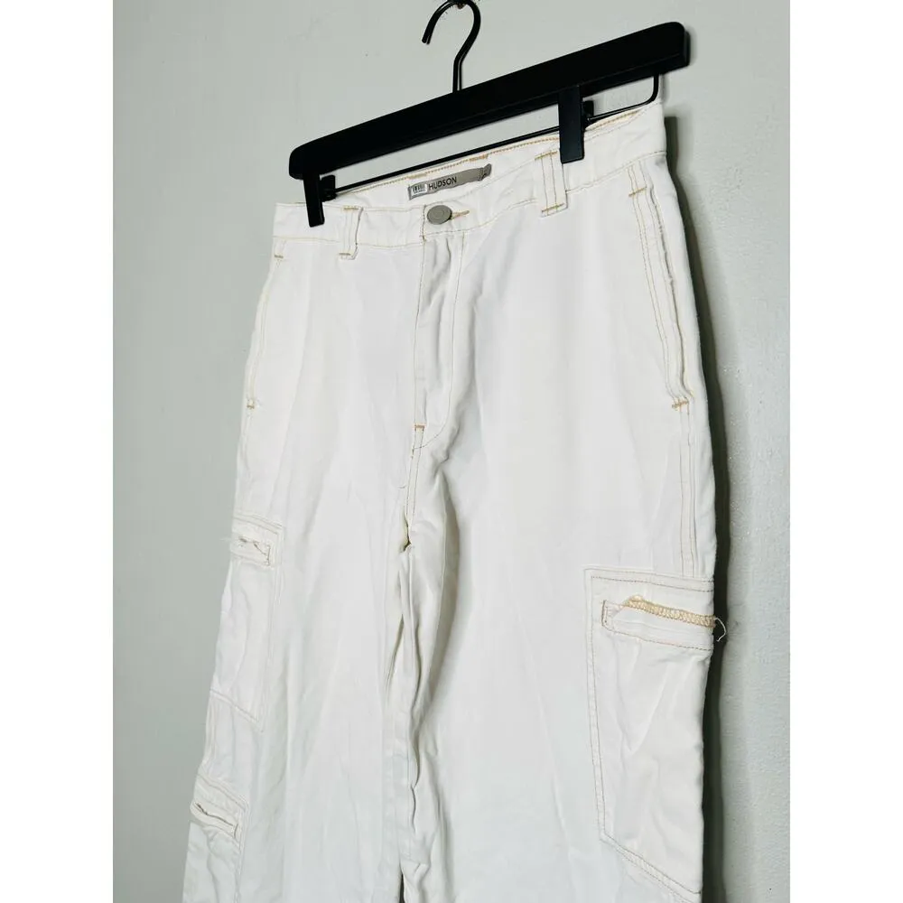 HUDSON White High-Rise Welt Pocket Cargo Wide Leg Jeans Size 26 - Image 6