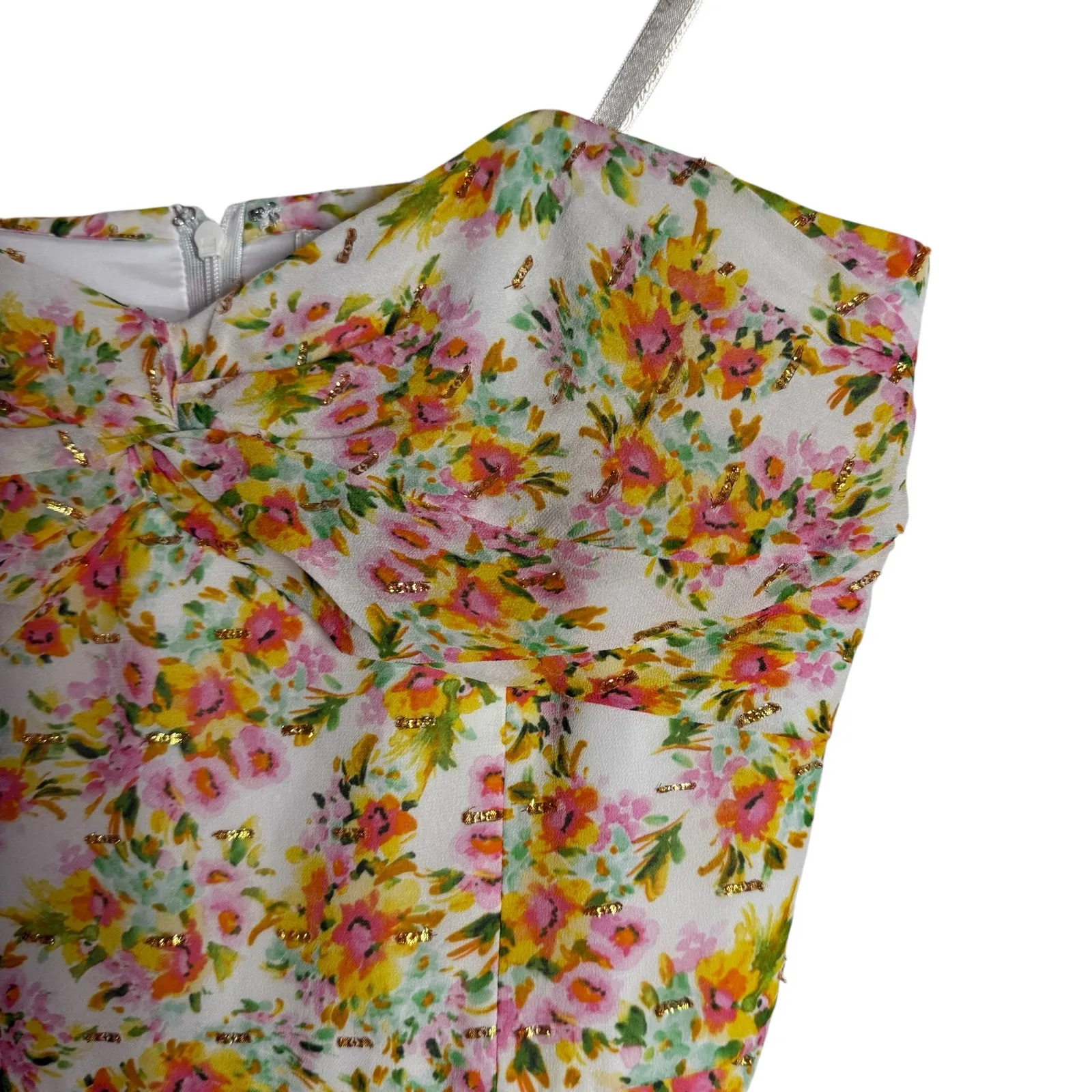 Shoshanna Remy White Orange Floral Print Strapless Ruffled Maxi Dress 8 - Image 9