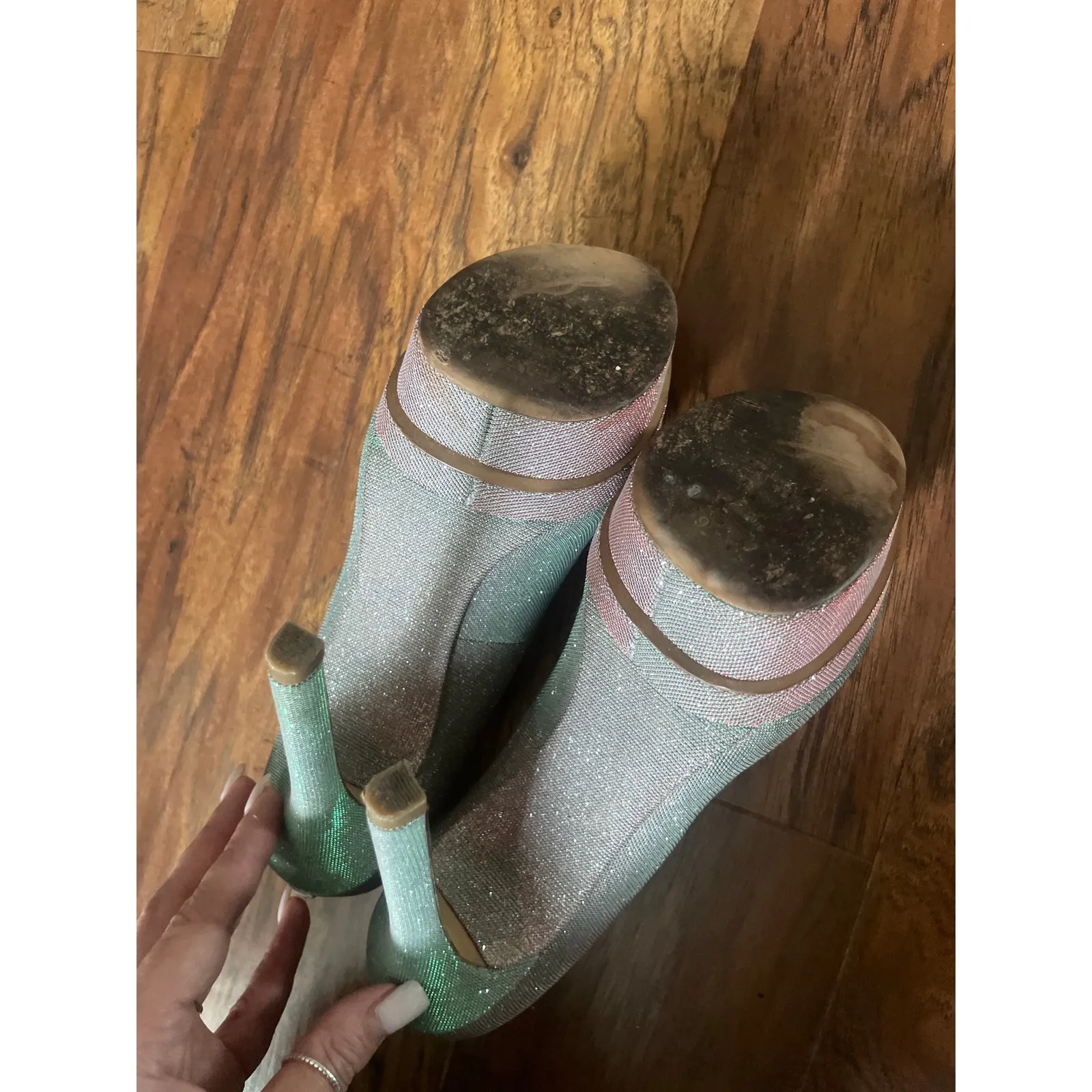 BRIAN ATWOOD Iridescent Shimmer Heels Stiletto Shoes Pump Size 9 Platform - Image 6