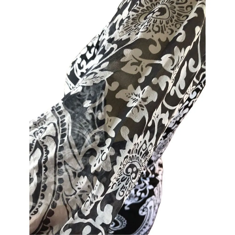 White House Black Market Black & White Paisley Dress with Sheer silk sleeves siz - Image 4