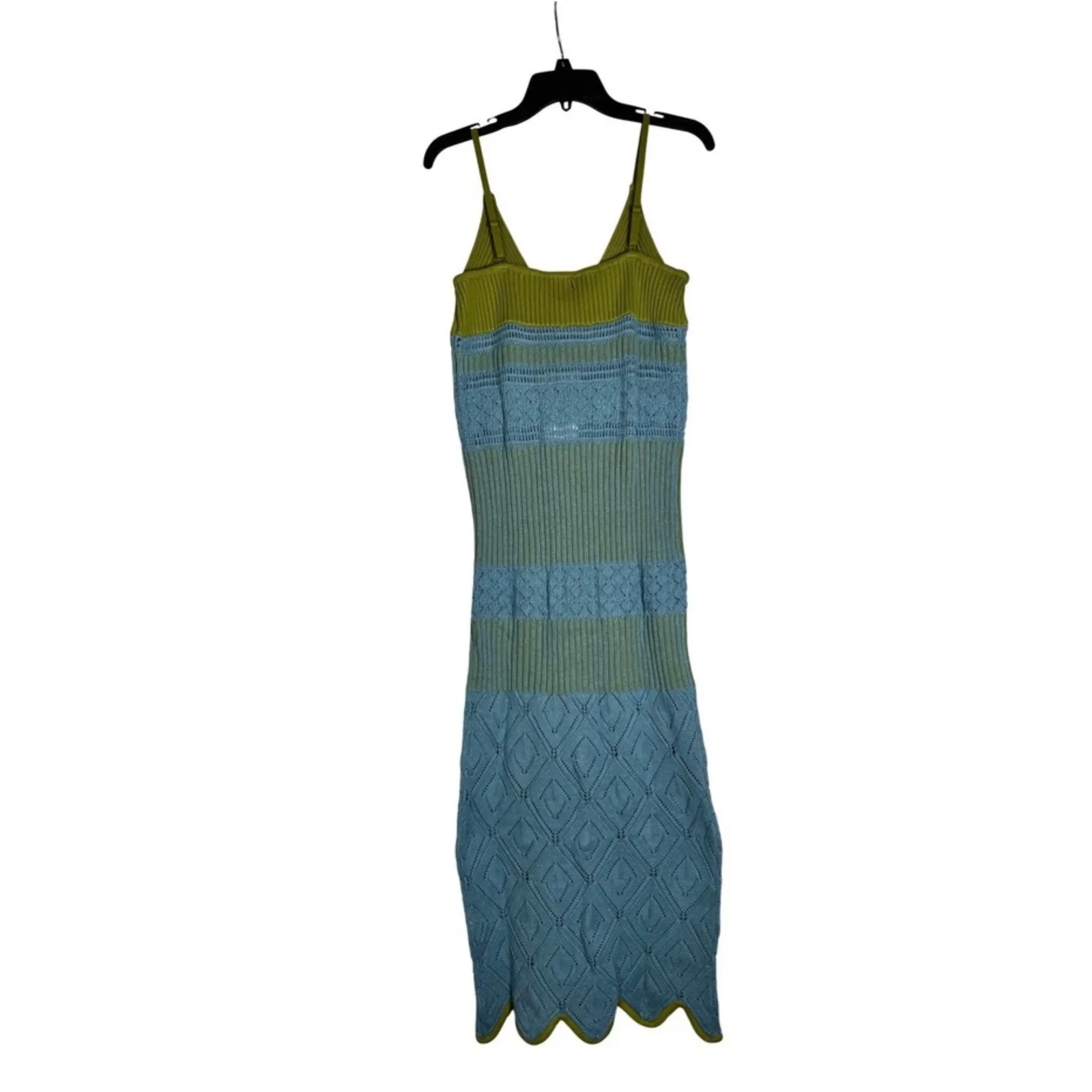 MISA Los Angeles Crochet Knit Maxi Dress Striped V Neck Spaghetti Strap Size L - Image 4