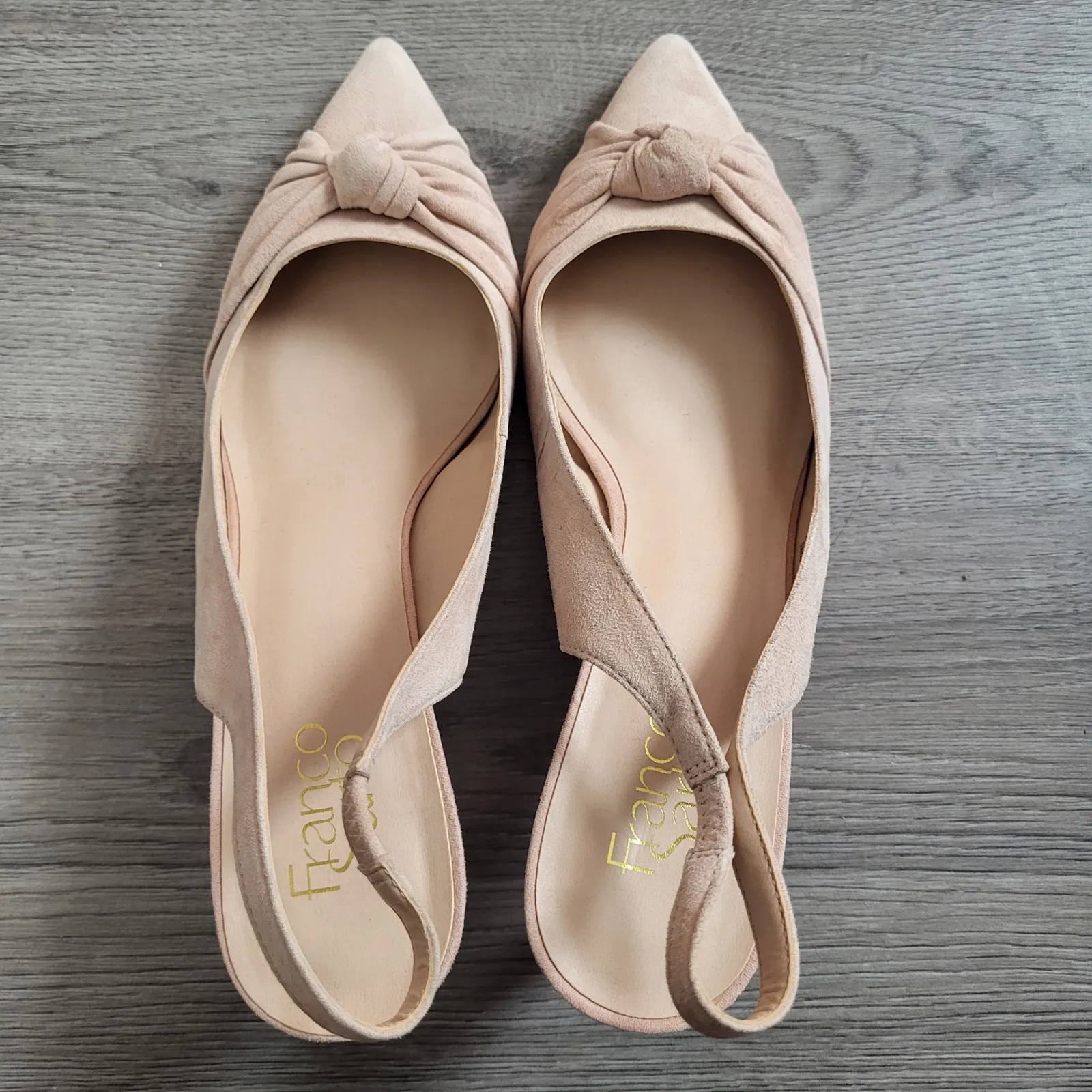 Franco Sarto Womens Dayanara Slingback Heels Pointed Toe Knot Suede Beige sz 10 - Image 9