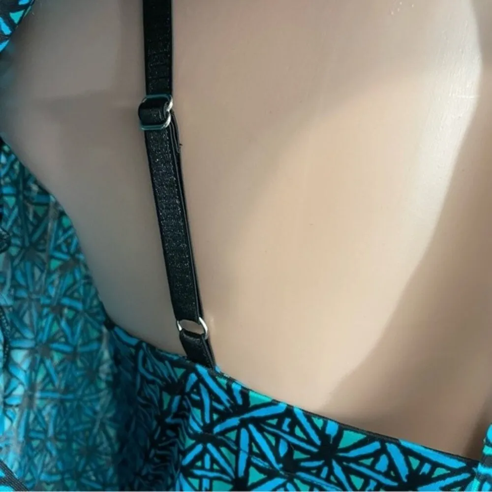 Tracy Reese Printed Jersey Blouson Dress Size LARGE in Sea Green / Black / Azure - Image 7