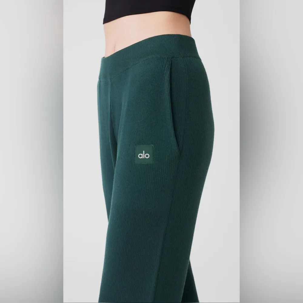 NWT Alo Yoga Knit High Waist Salana Wide Leg Pant Midnight Green Size S - Image 3