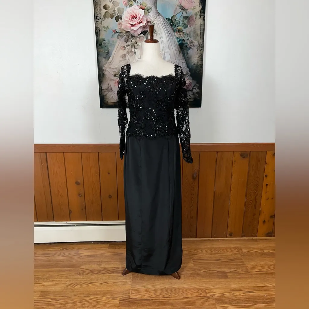 Beautiful Vintage 90s Eve of Milady Black Sequin Evening Gown! Size 12 - Image 3