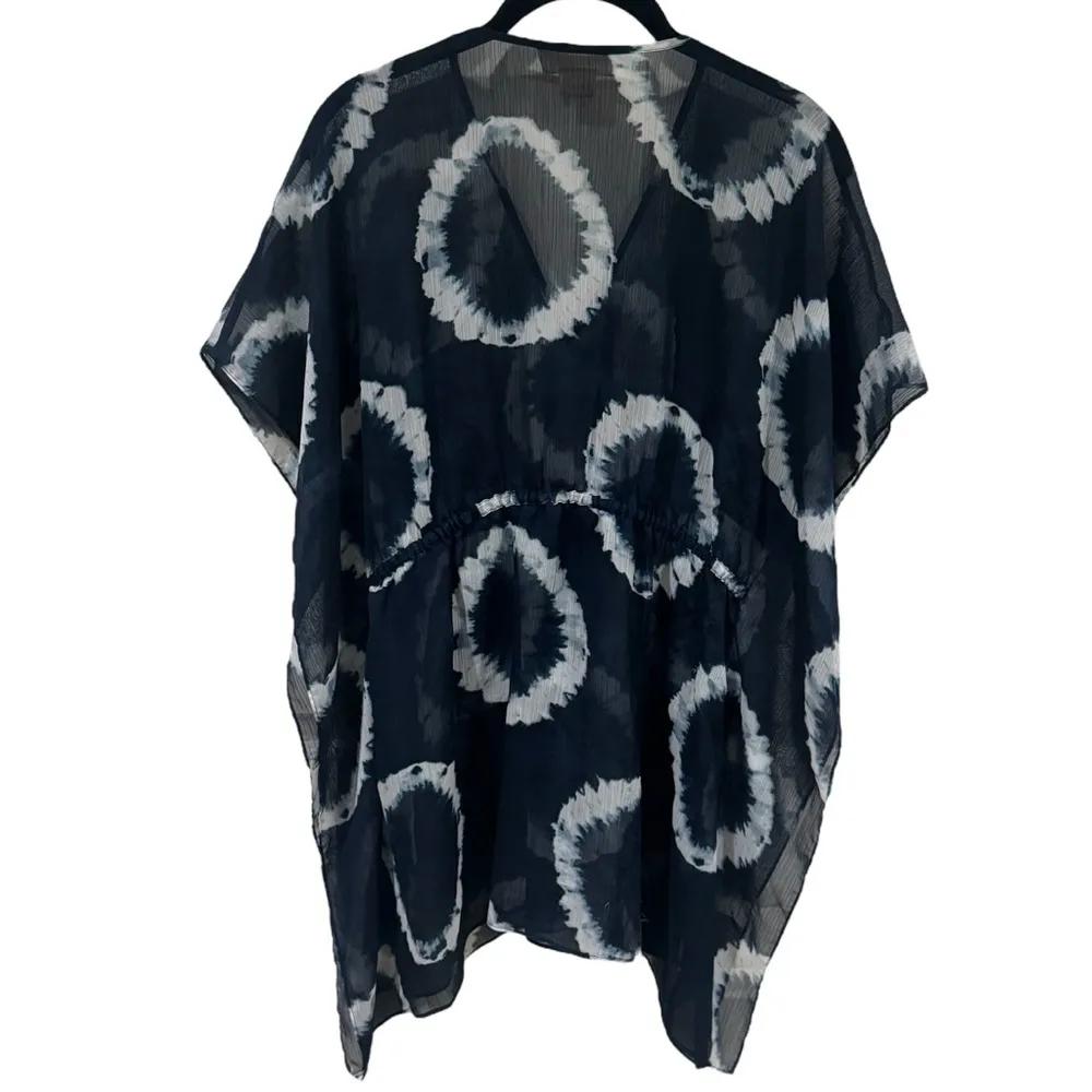 Michael Kors Navy Blue White Tie Dye Cinch Waist Swim Cover up Sheer Size MP/LP - Image 5