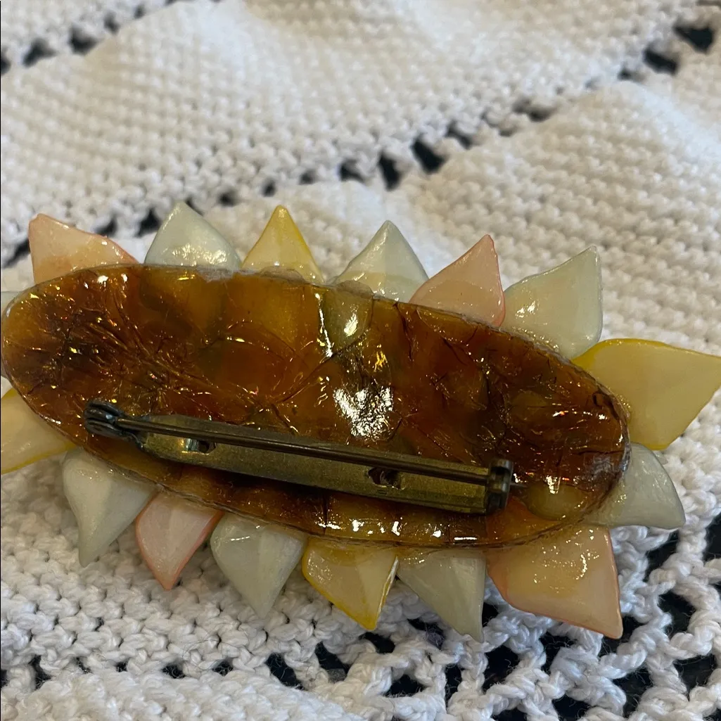 Floral Brooch with Yellow and Cream Accents mid century - Image 2