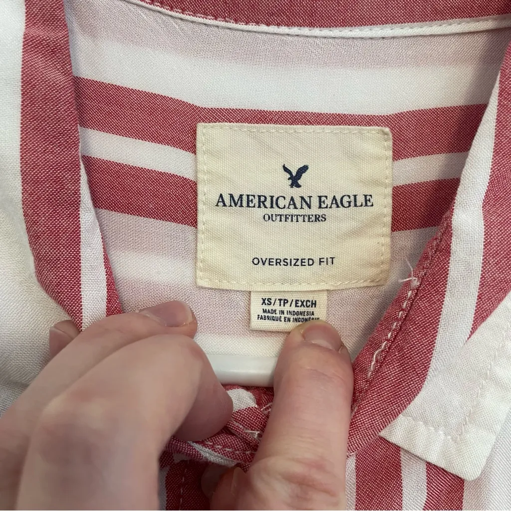 AMERICAN EAGLE AE Oversized Fit White Muted Red Long Sleeve Button Down Shirt XS - Image 5