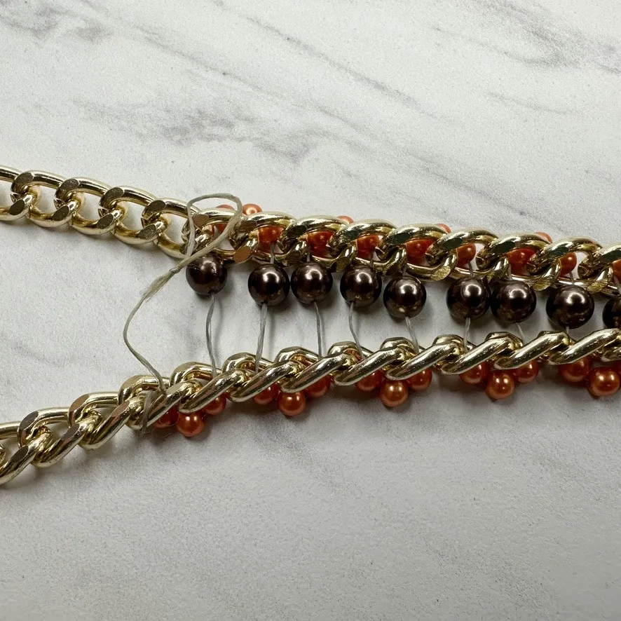 Beaded Chain Link Belt Gold Tone Brown Orange Small (S) ✨ - Image 2
