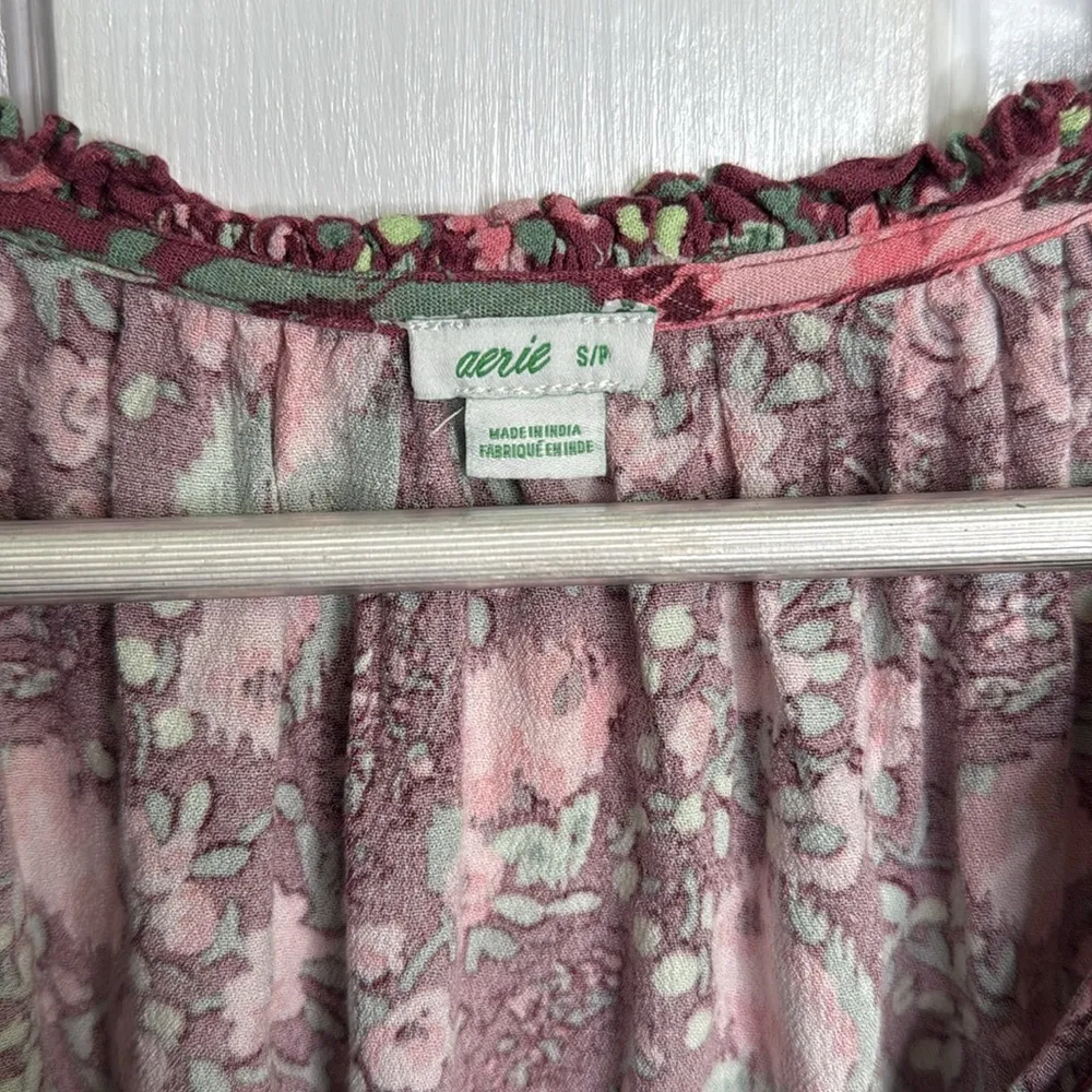 Aerie Floral Long Sleeve Smocked Waist and Cuffs Dress W-958 Sz Small - Image 9