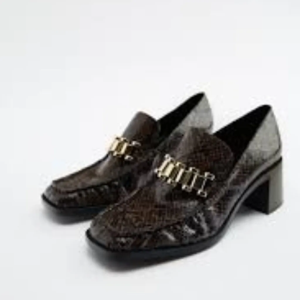NWT ZARA HEELED LOAFERS WITH BUCKLE SNAKESKIN BLOGGERS FAVE - Image 3