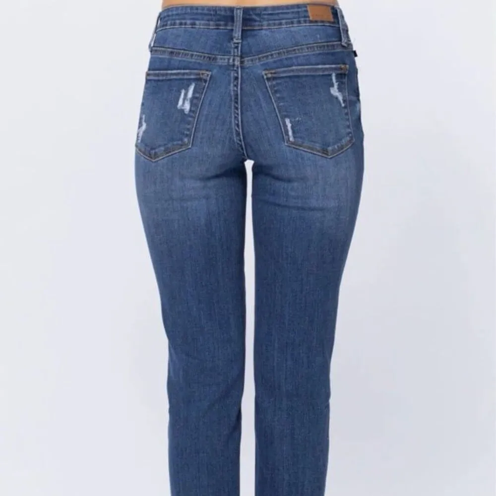 NEW Judy Blue Plaid Print Cuff Slim Fit Jeans - Image 2