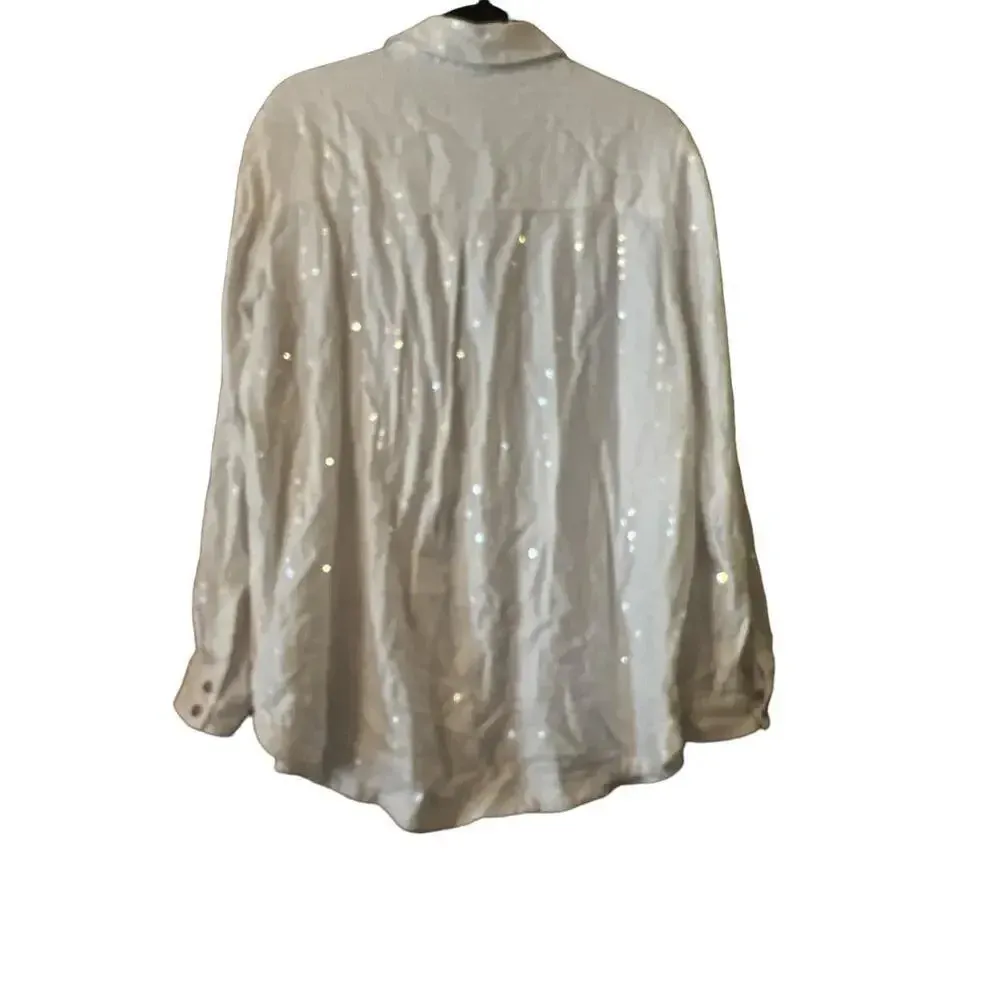 Pilcro cotton full sequin embelishment L 100% viscos white button down Size L - Image 3