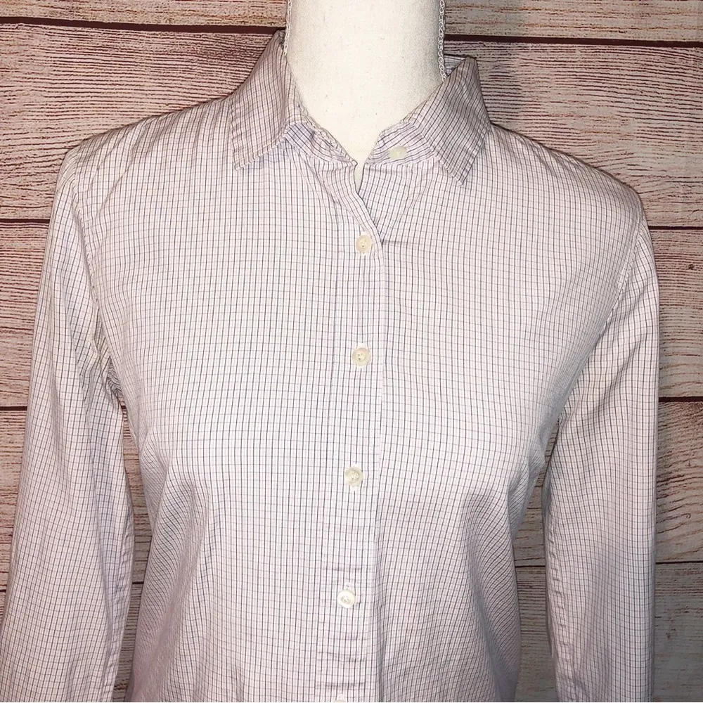 J. Crew Haberdashery Pink and Blue Plaid Button Up Top Size XS - Image 8