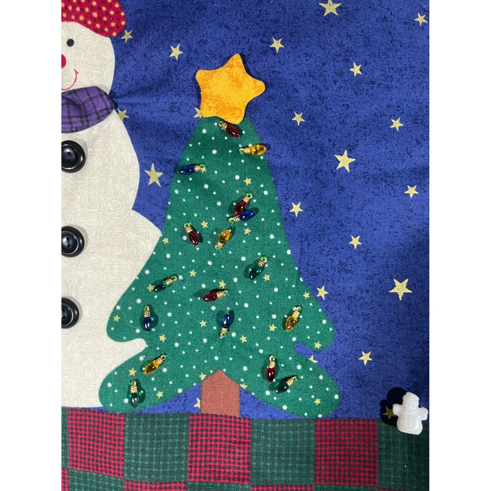 VTG Handmade Womens Christmas Vest Santa Snowman Tree Appliques Holiday Fun Sz L Blue Size L - Image 7