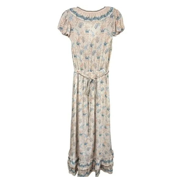 Chelsea & Violet Plisse Ruffle‎ Deep V-Neck Long Smocked Tiered Maxi Dress Sz M - Image 4