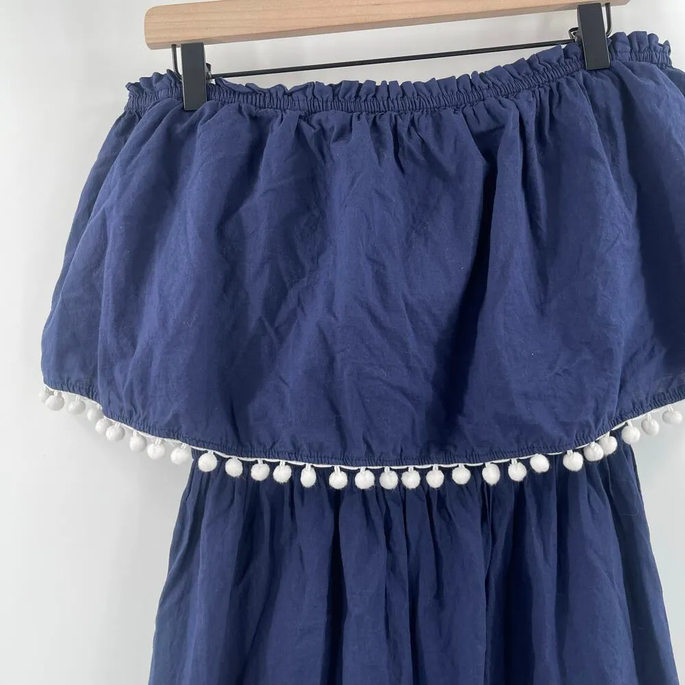 MUD PIE Dress Small Strapless Navy Pom Pom Nautical Coastal 100% Cotton Casual - Image 8