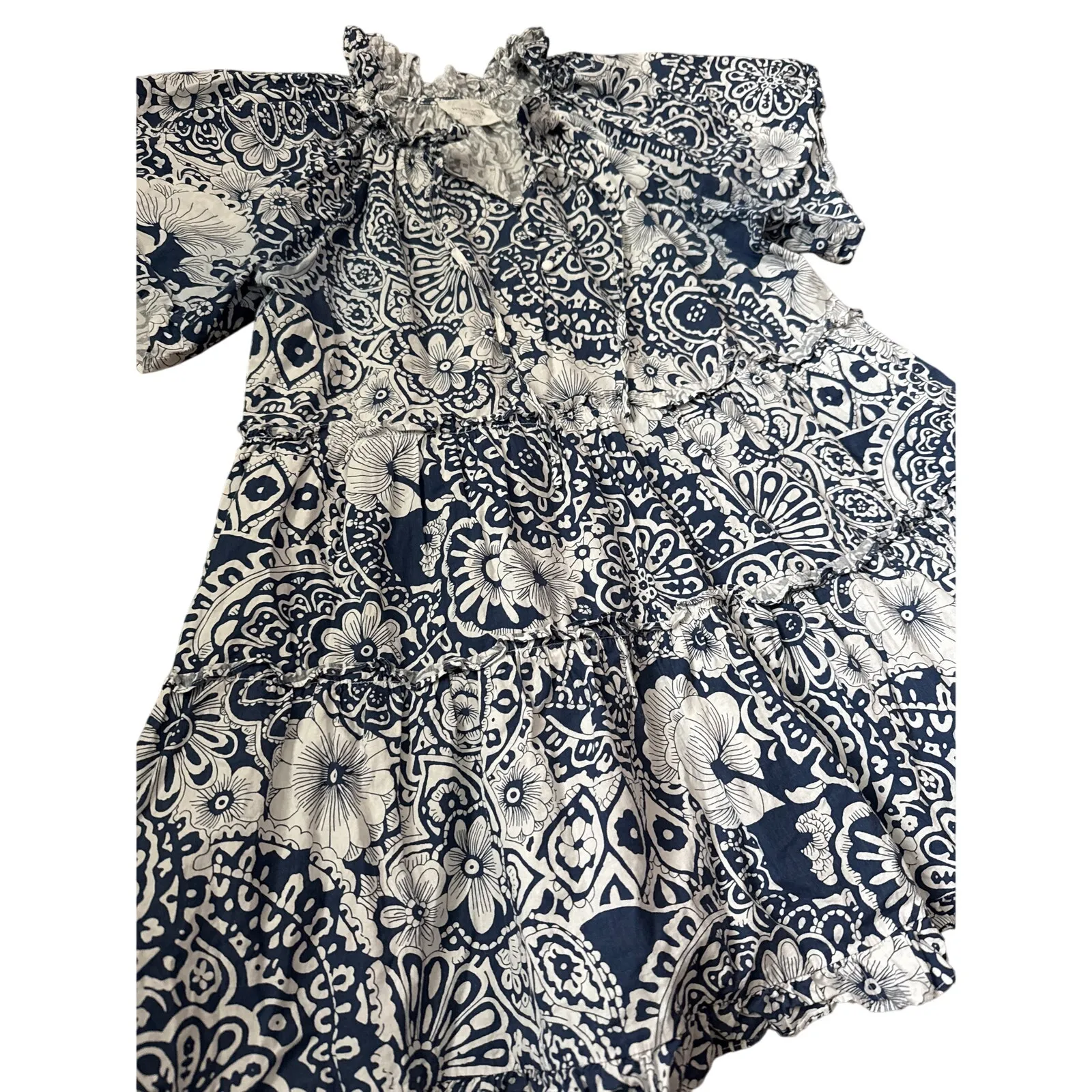 Tuckernuck Hycanith House Thea Tiered Mini Poplin‎ Dress Navy White Size Large - Image 9