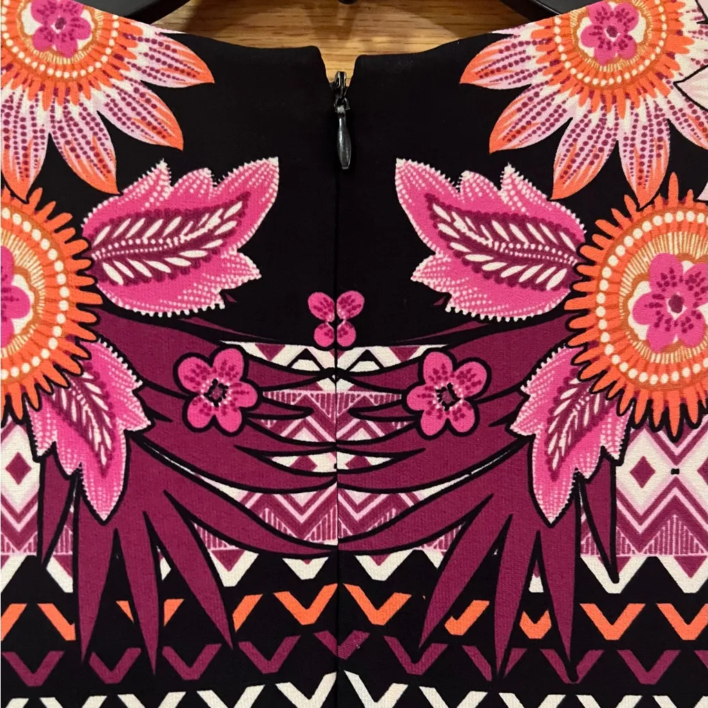 Donna Morgan 3/4 Sleeve Pink Floral‎ Print Stretch Jersey Shift Black Dress Sz 2 - Image 11