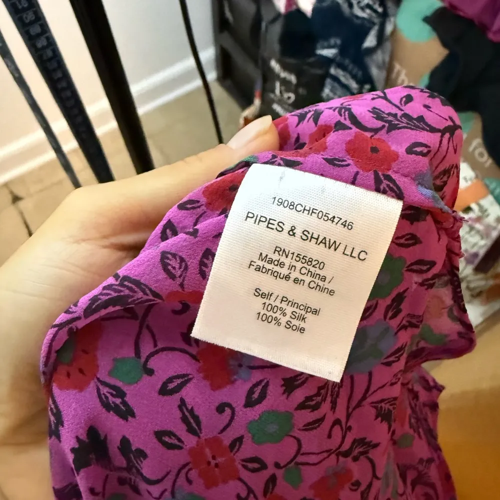 Veronica Beard Ashlynn Fuchsia Floral Silk Pintuck Blouse - Image 5