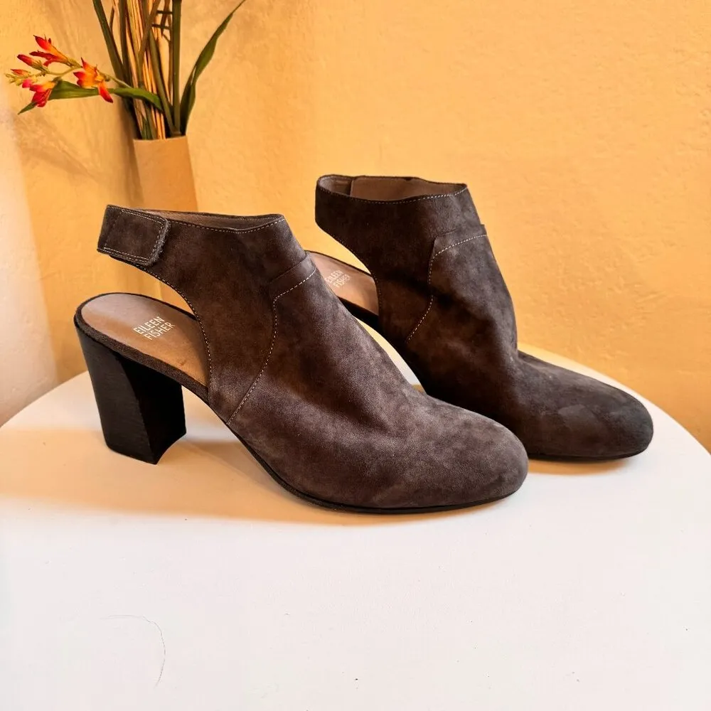 EUC Eileen Fisher Grey Suede Close Toe Slingback Heeled Bootie Size 11 - Image 2