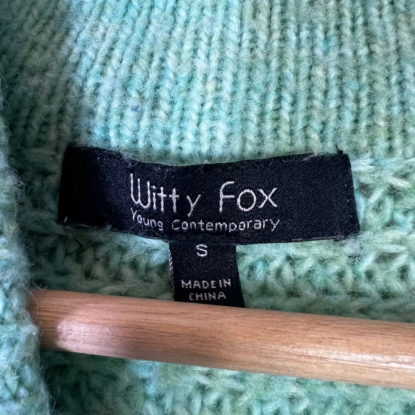 Witty Fox Cable Knit Mock Neck Sweater Womens S Green Textured Cozy Winter - Image 6