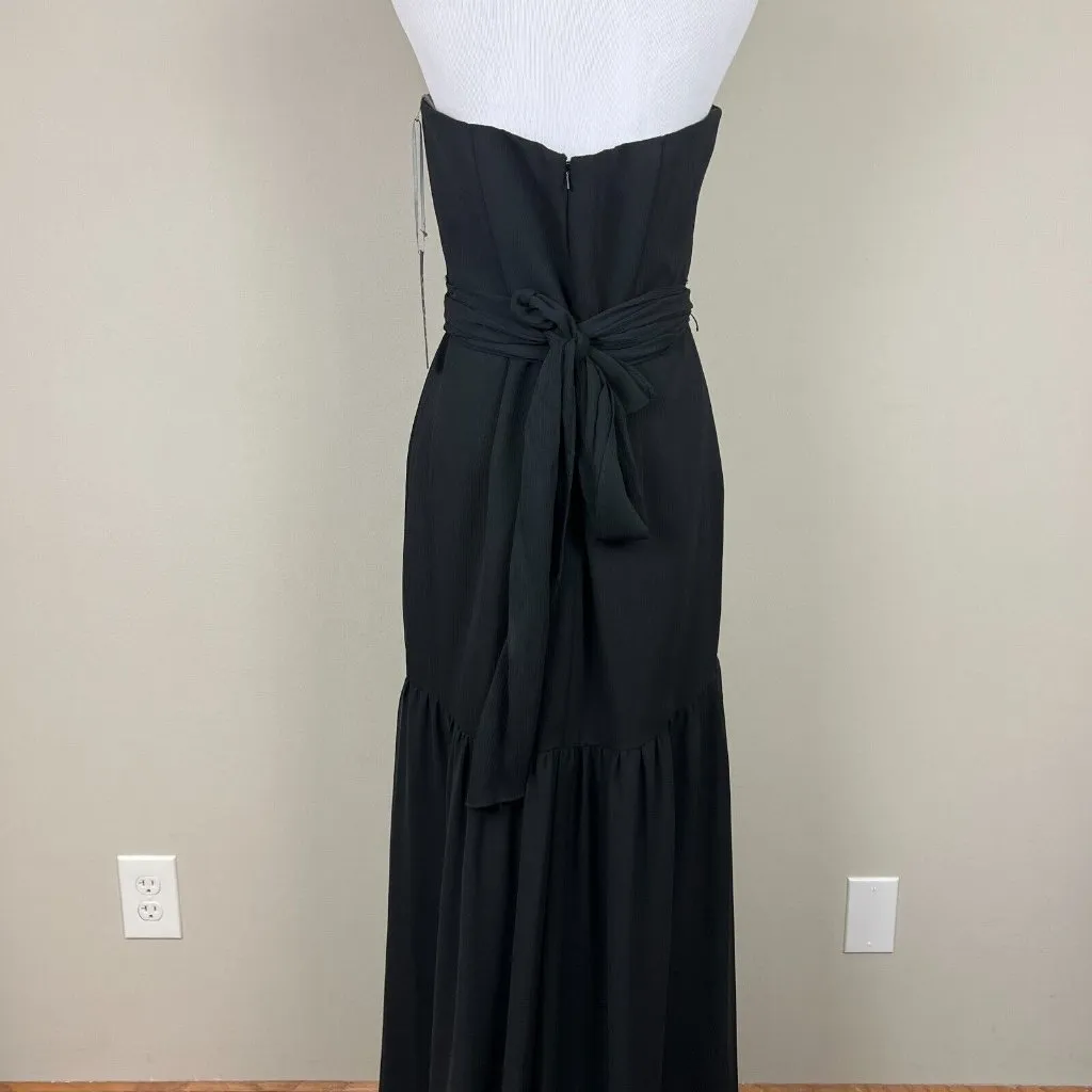 White Vera Wang‎ Dress Womens 8 Black Crinkle Chiffon Trumpet Hem Strapless Gown - Image 2