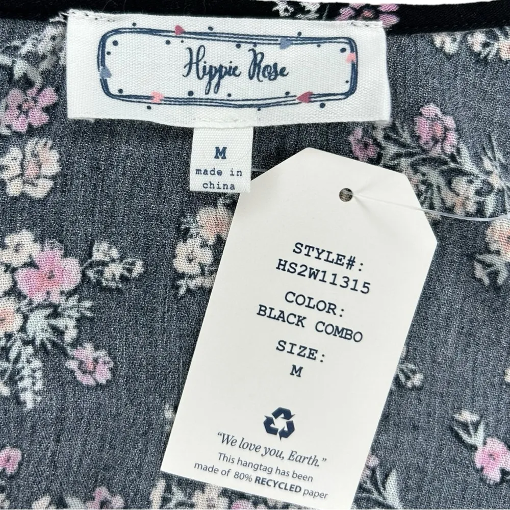 HIPPIE ROSE - Women’s Juniors’ Printed Tiered Black Floral Camisole Medium - Image 6