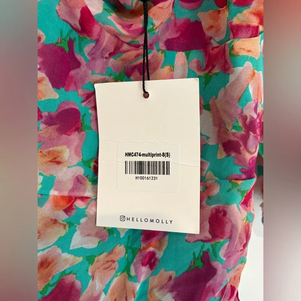 Hello Molly Vivid Lights Dress Floral Mini Ruching Puffy Sleeves Size Small NWT - Image 5