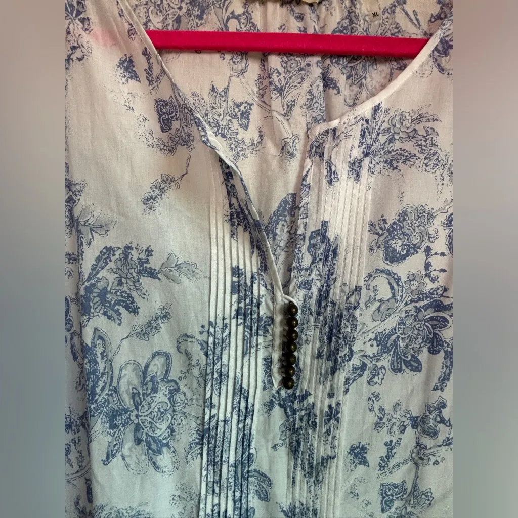 Soft Surroundings Nimes Blue & White Toile Embroidered Floral Tunic XL - Image 6