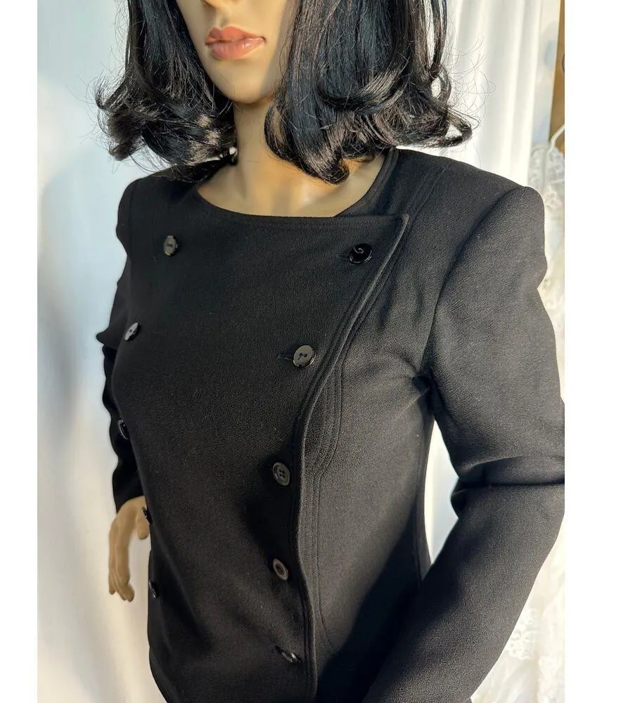 Vtg Albert Nipon pure wool black double breasted military style blazer Small - Image 10