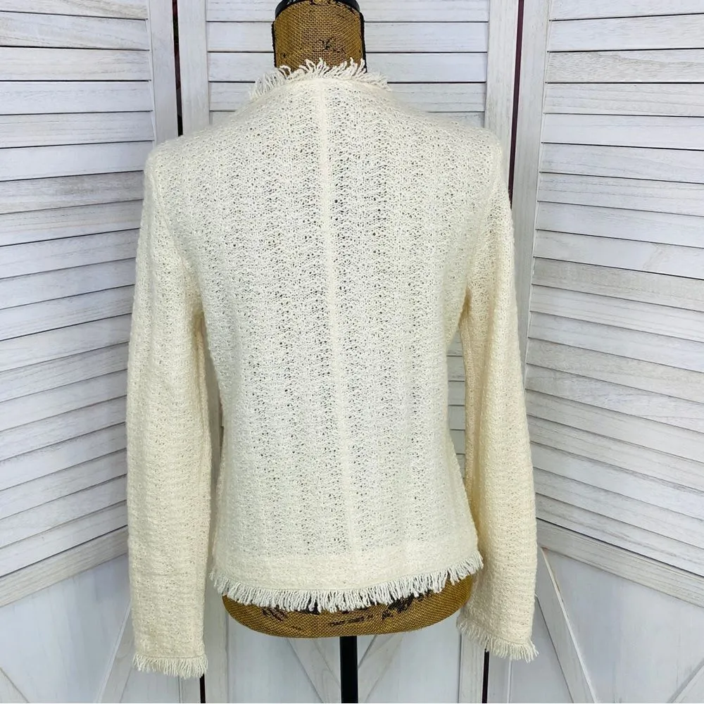 Talbots Boucle Alpaca Wool Fringe Hem Sweater Jacket Cream Button Front PS - Image 4