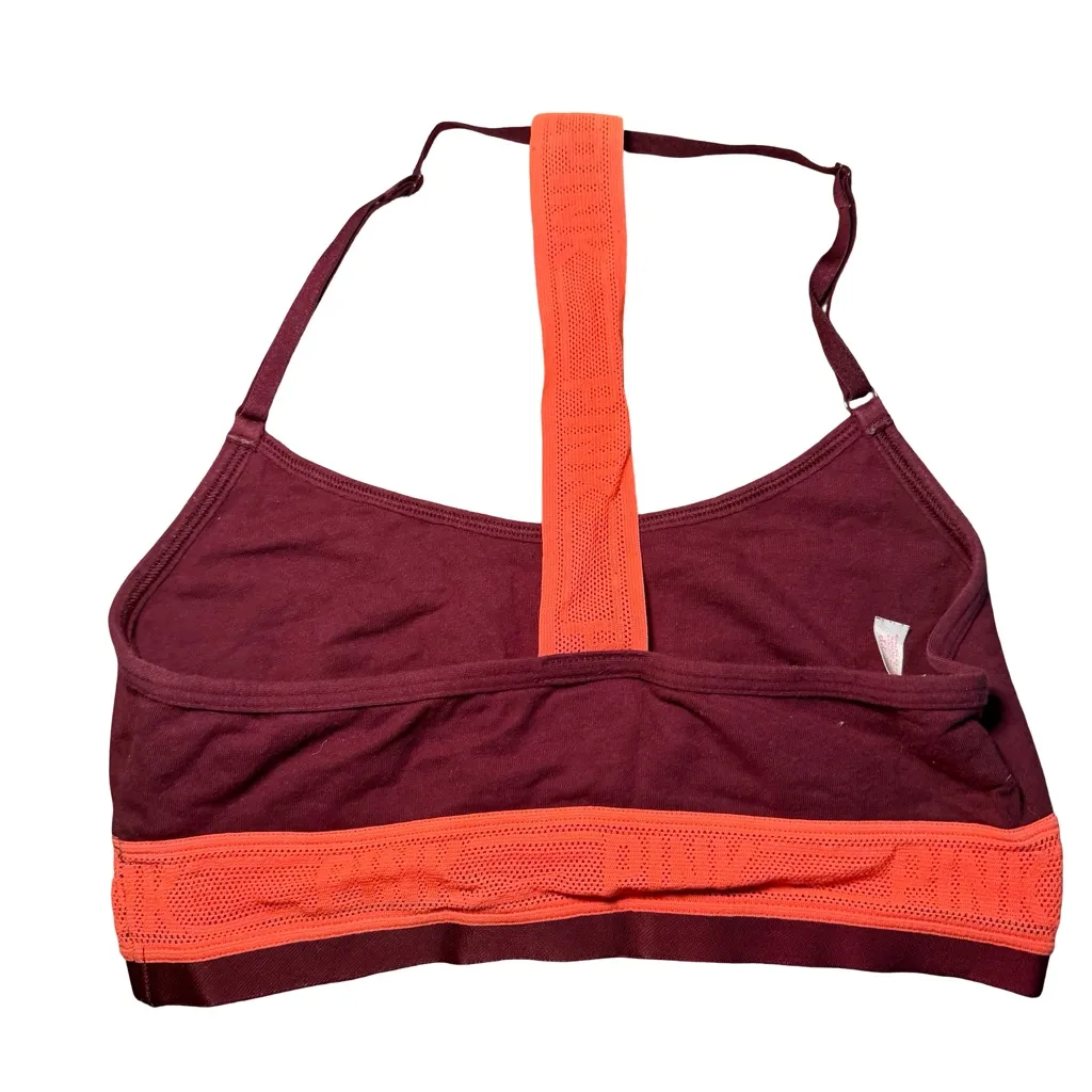 Victoria's Secret Pink Crop Mesh Cotton Racerback Bra Maroon Small Unlined - Image 3