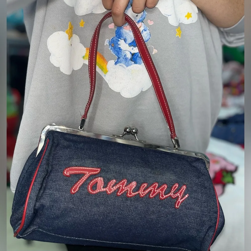 Denim Y2K Tommy Hilfiger clutch bag with red accents clutchbag - Image 12