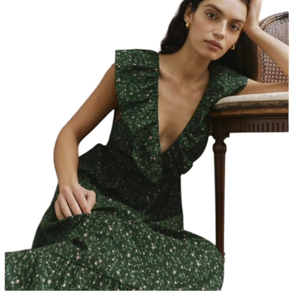 NWT Reformation Fairfield Green Floral Cotton Maxi Dress in Coriander Size 0 - Image 4