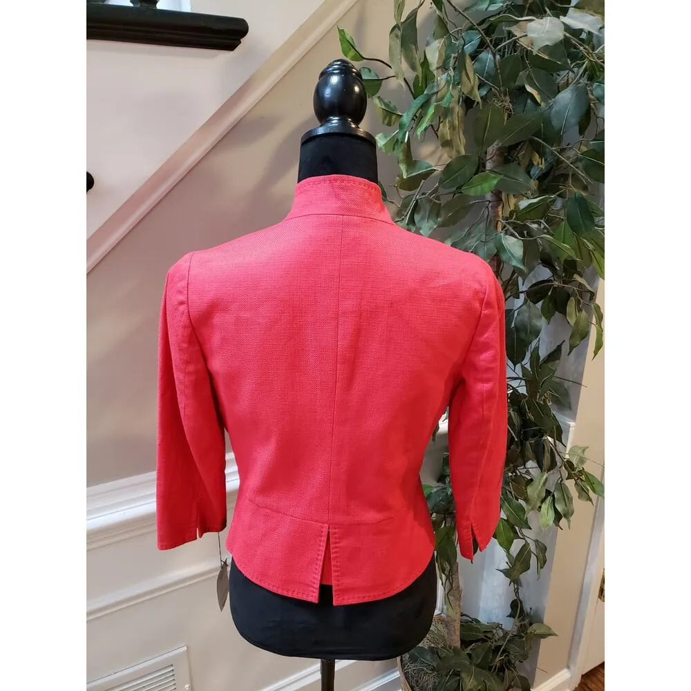 Etcetera Pink Cropped Jacket Size 0 Textured Cotton Blend Open Front Blazer - Image 6