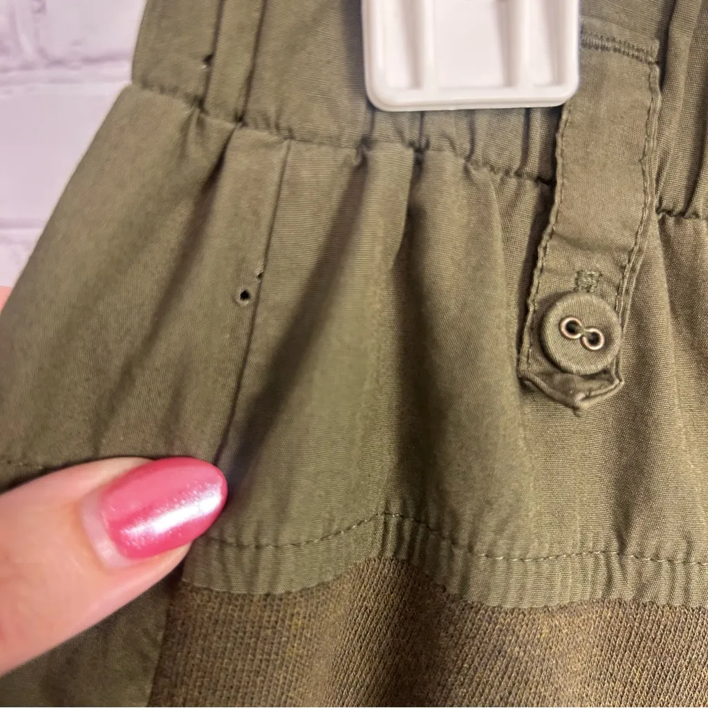 Ulla Johnson olive green designer mixed media shorts retro chic button accent - Image 7