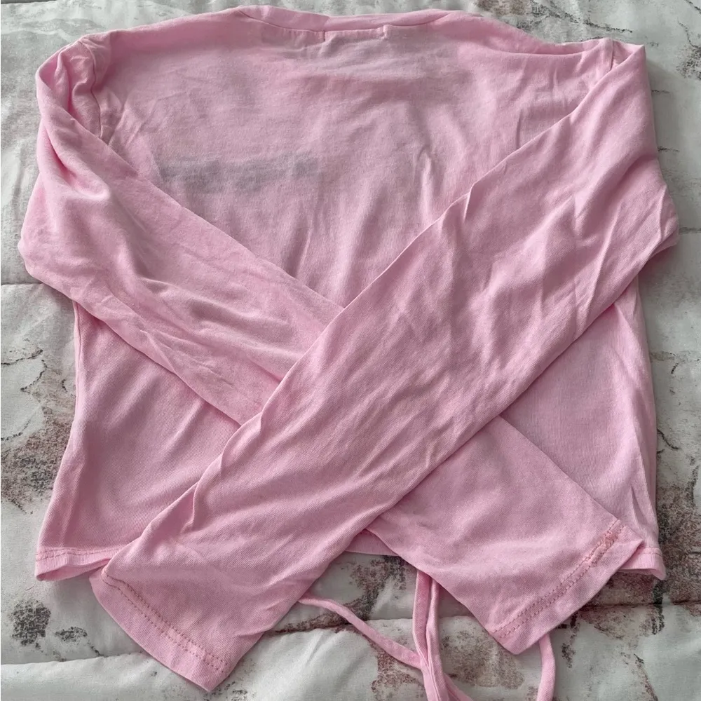 Papaya “Baby Girl” pink embroidered gathered cotton modal crop top, size S boho - Image 8