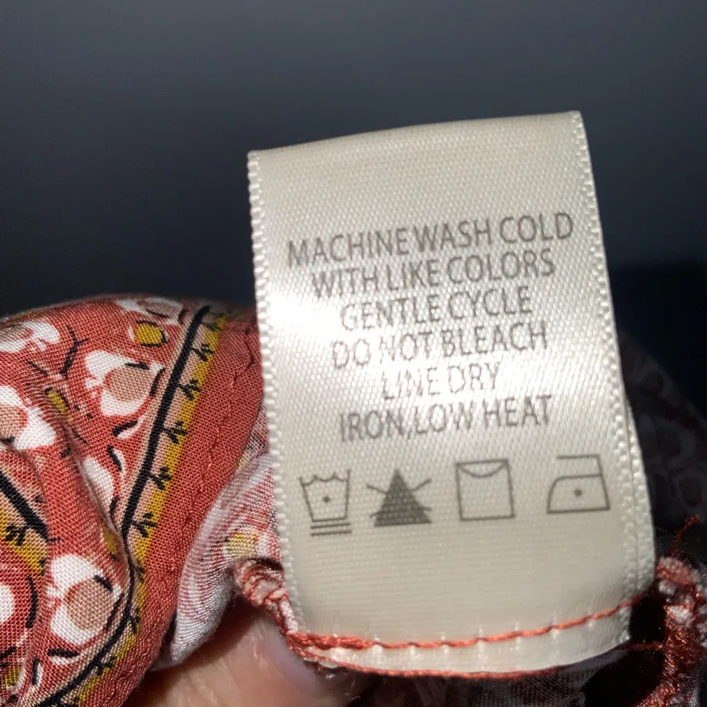 Max Studio Terracotta Floral Shirred Waist Tiered Maxi Skirt Large - Image 7