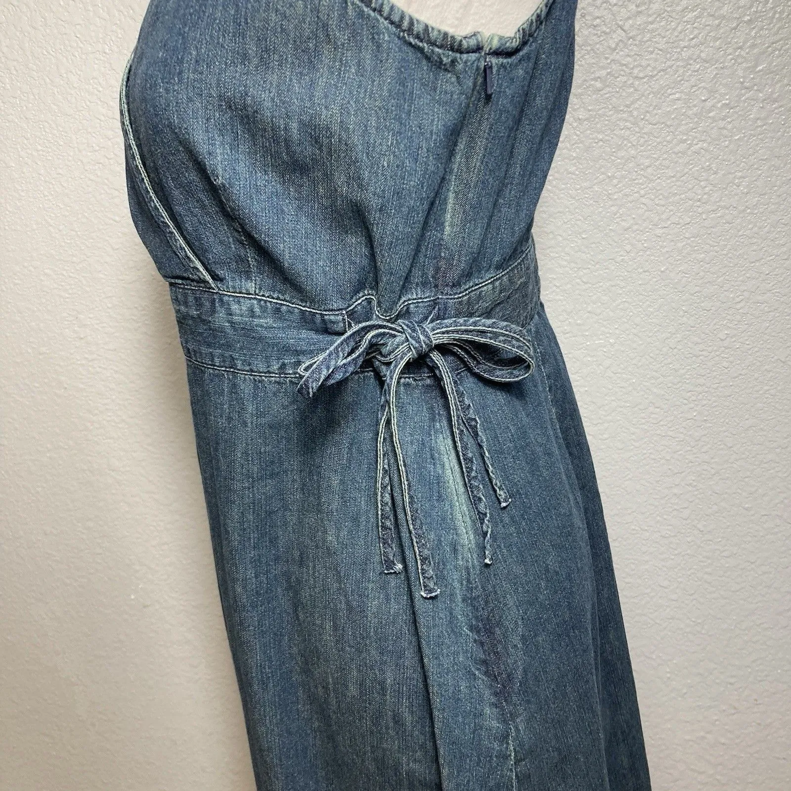 Old Navy Women Maternity XS Blue Denim Cross Over Side Tie Waist  Dress Jumper - Image 3