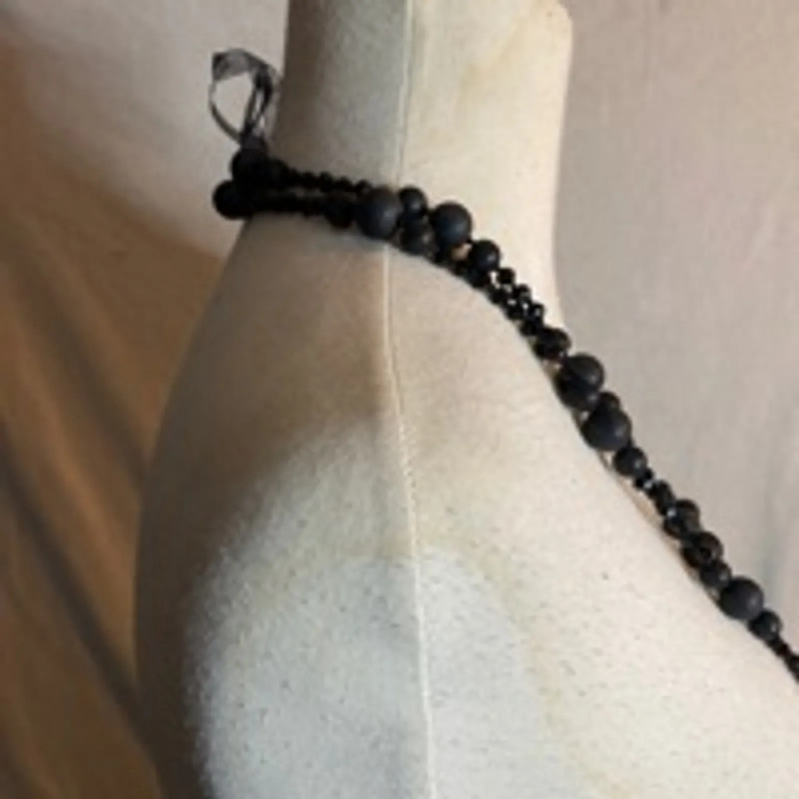 Vintage Black Multi-Layer Beaded Necklace Statement Jewelry - Image 4