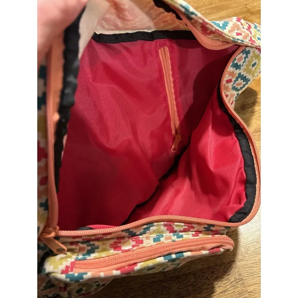 KAVU Rope Strap Sling Bag Crossbody Backpack Geometric Pink Blue - Image 3