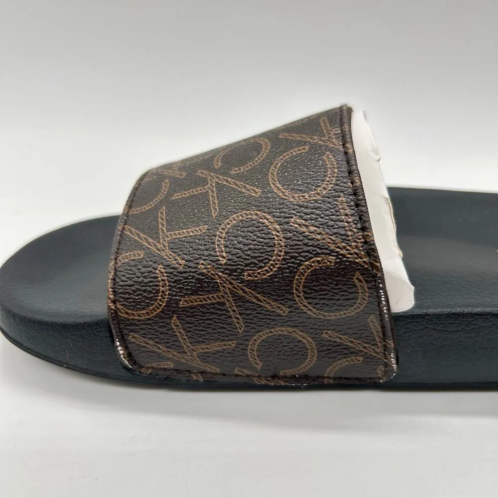 Calvin Klein Slides Womens 5‎ Brown Logo Print Athens Slip On Comfort NEW - Image 6