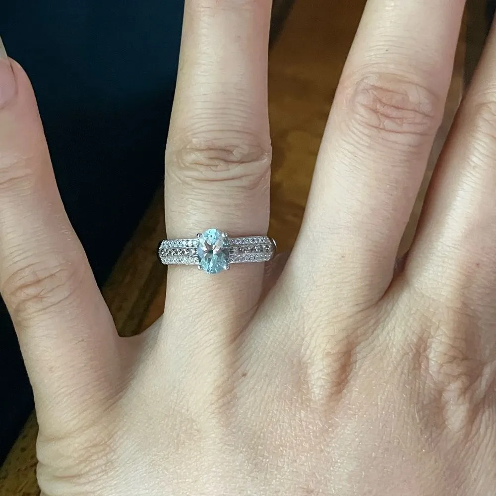 Natural Aquamarine Zircon Sterling Silver Ring Size 6 - Image 3
