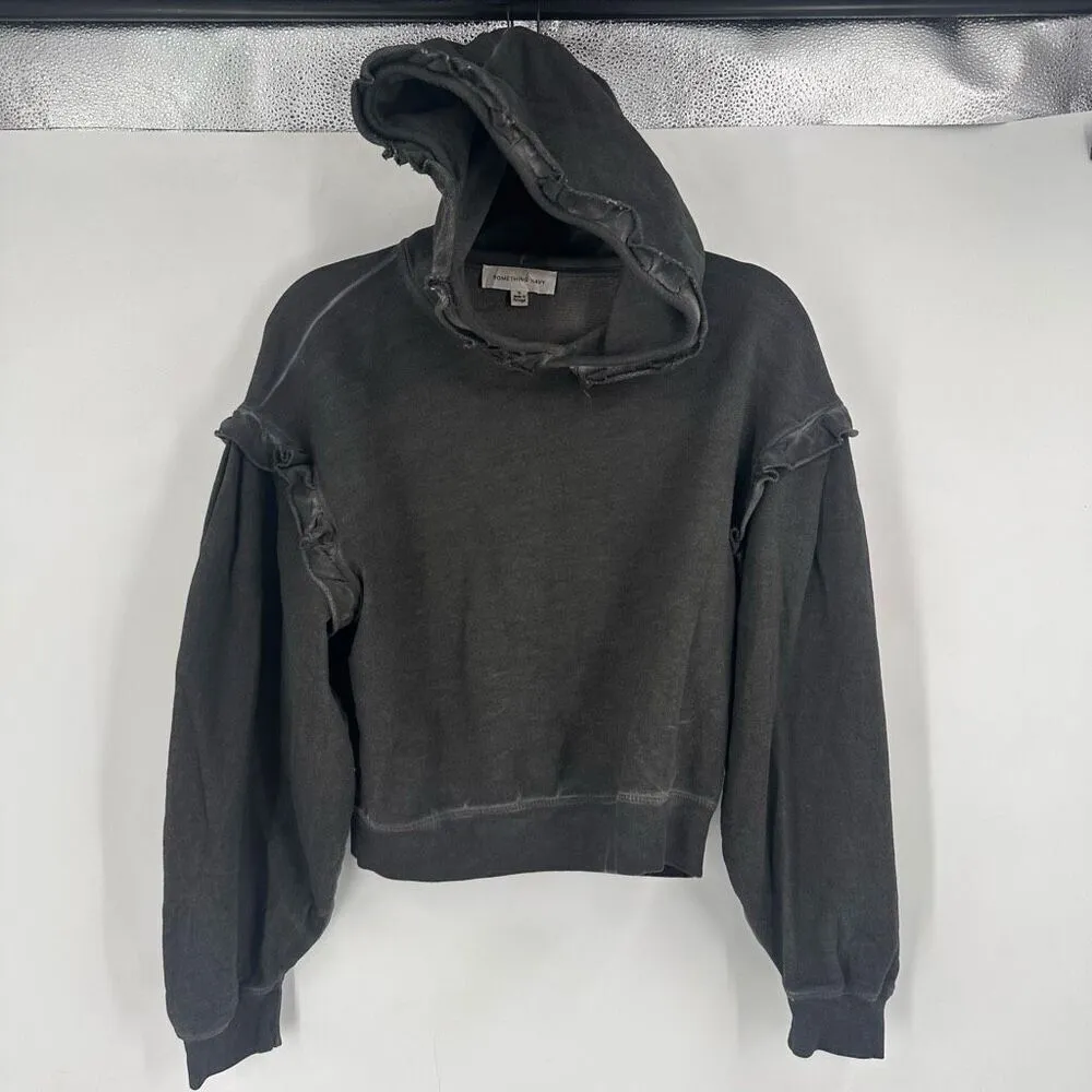 Something Navy Taylor Ruffled Hooded Sweatshirt Charcoal Gray Crop Small Hoodie - Image 13
